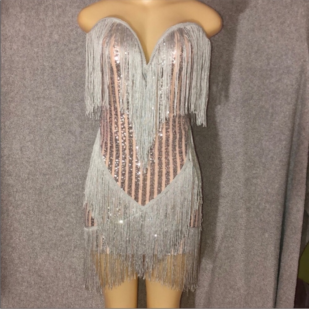 Elegant Silver Fringe Dress